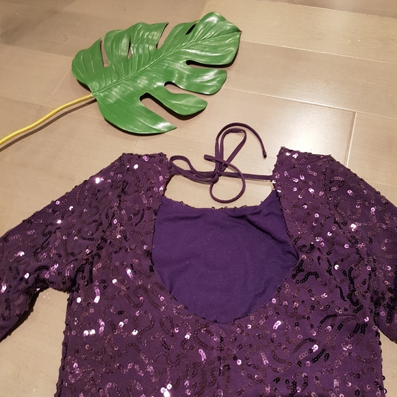 3/4 Sleeve Sequin Mini Party Dress Purple S - Picture 5 of 7